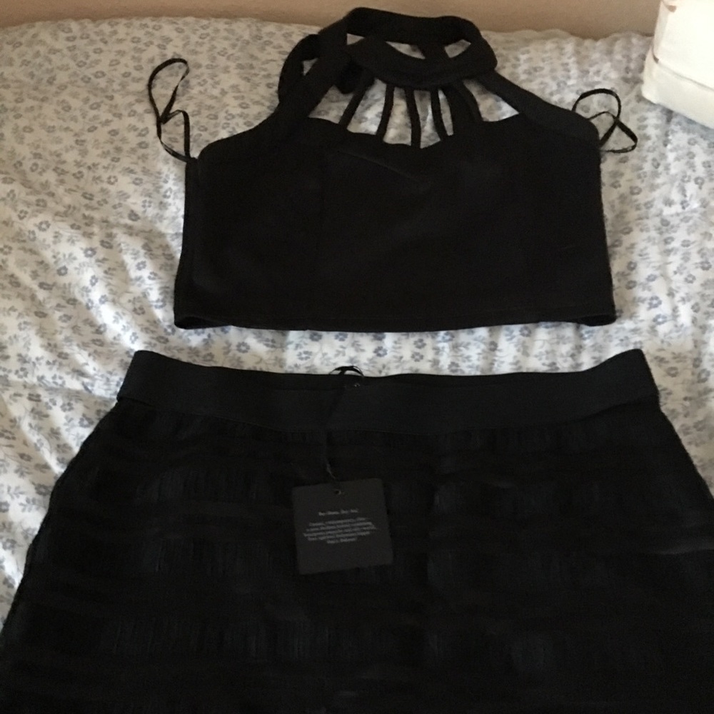Bobeau New Years Pencil Black Skirt &Crop Top New